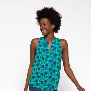 41 Hawthorn Breyson Pleated Detail Blouse Size XS Green Blue Floral Sleeveless